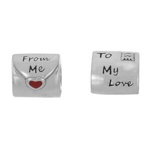PANDORA 925 STERLING SILVER & ENAMEL "FROM ME TO MY LOVE" LETTER CHARM